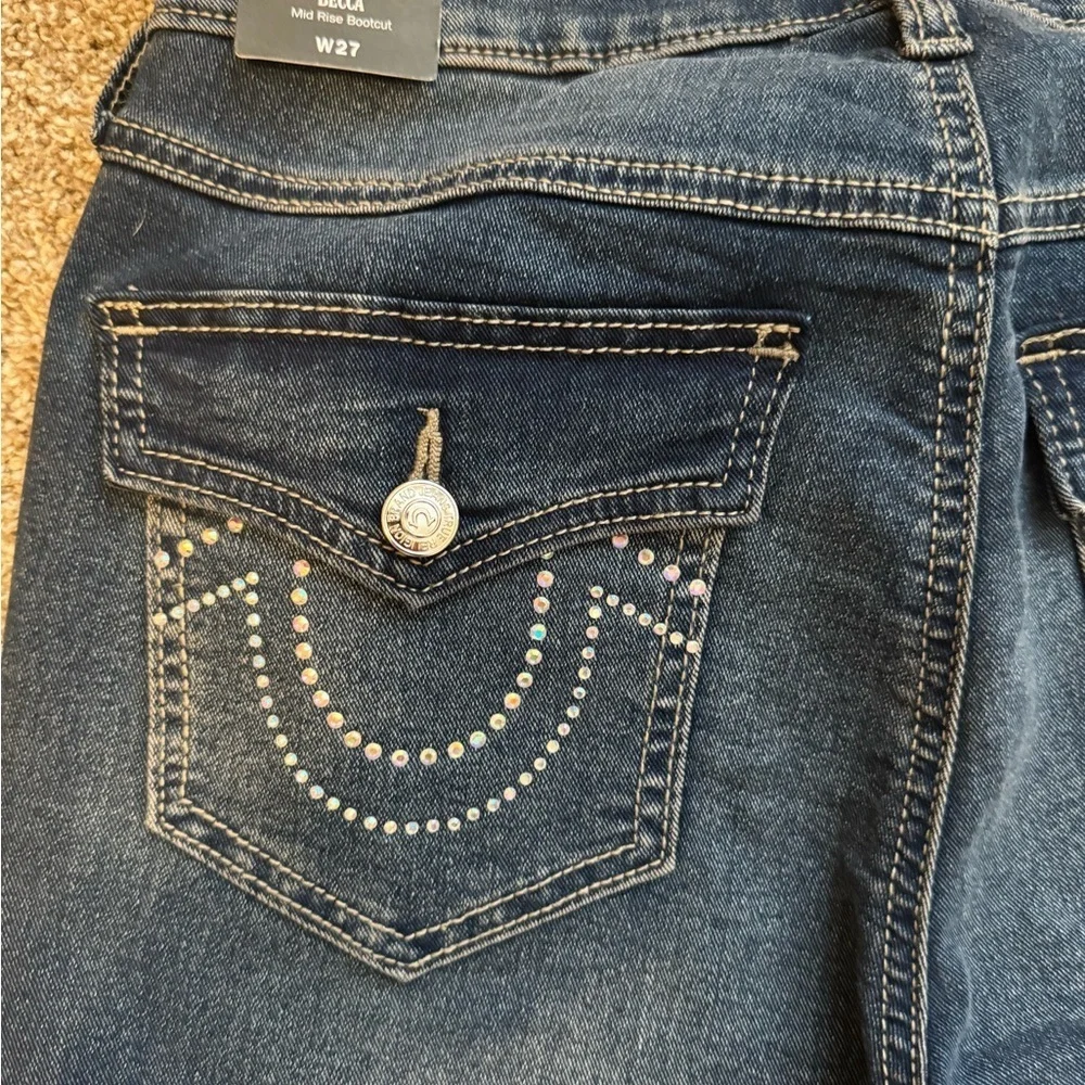 NWT True Religion Women’s Becca Mid Rise Bootcut Dark Glacial Jeans Size 27